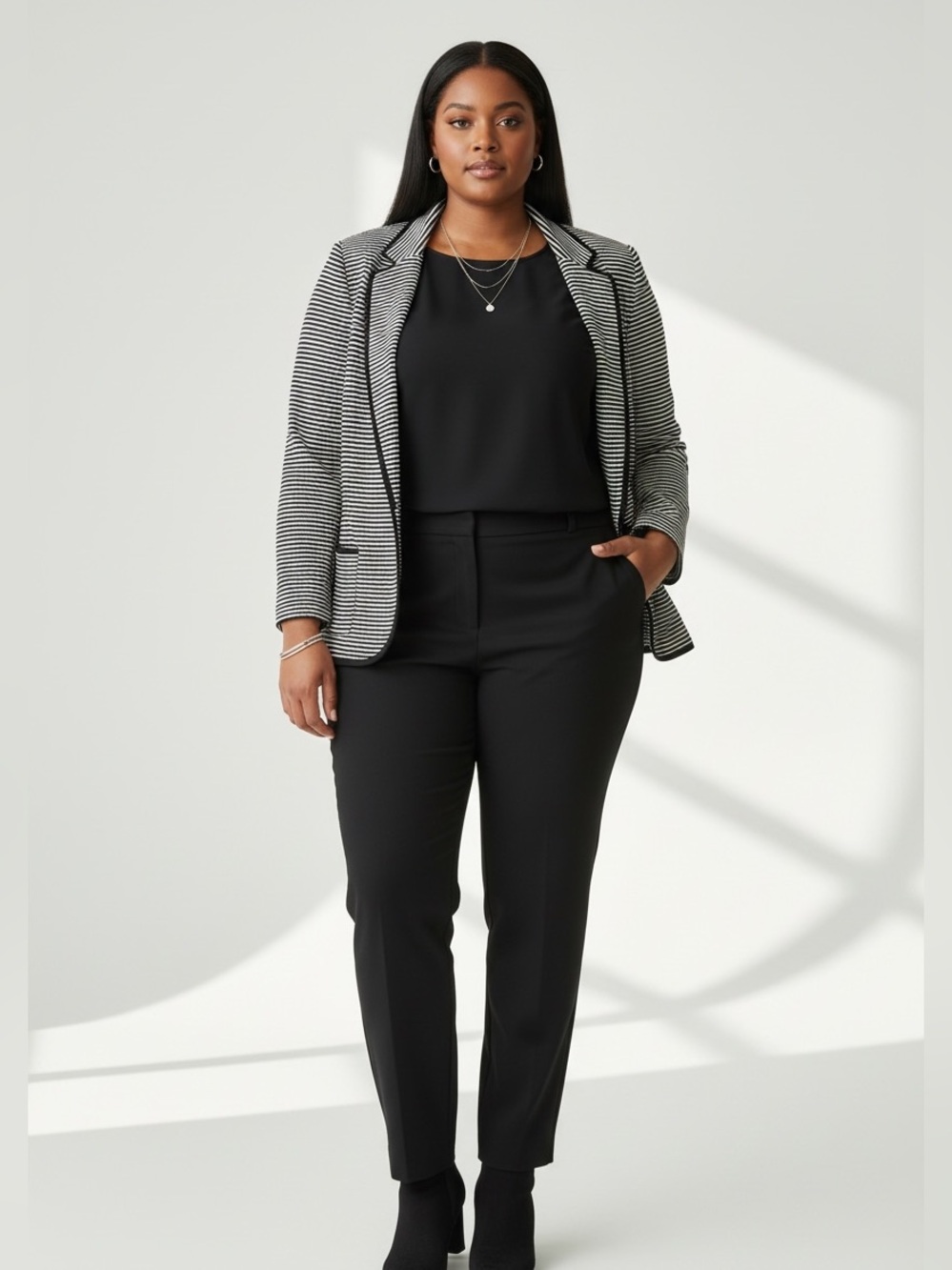 Freshman 1996 Black and White Striped Knit Blazer